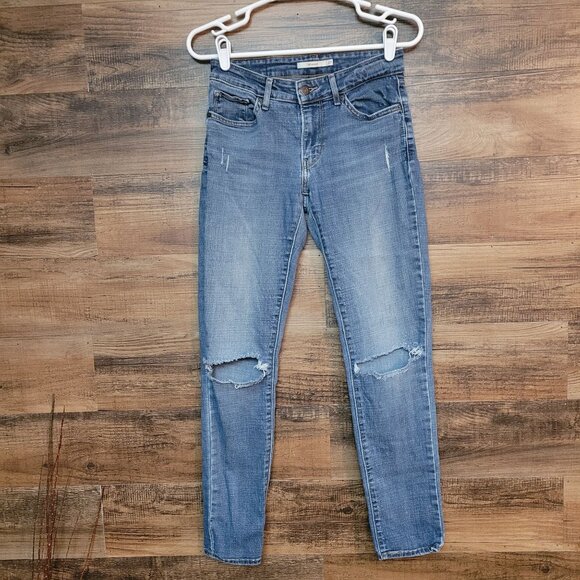 Levi's Jeans Sz 27 Low Rise 711 Skinny Medium Light Wash Stretch Denim Western - Picture 1 of 12